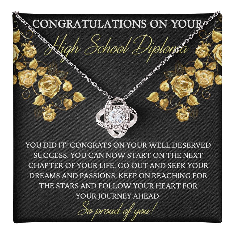 High School Diploma Graduation Love Knot Necklace, Grad Gift Jewelry For Her, Knot Pendant Gift On Phd Graduation Gift Graduating Class Of 2025 Graduation Gift, High School Diploma Gift Necklace Love Knot Necklace 6323