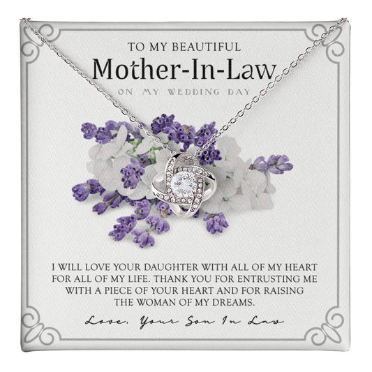 Mother In Law Necklace, My Wedding Day Necklace Gift For Mother In Law, To My Beautiful Mother In Law Necklace From Son In Law, My Heart My Life Necklace Gift For Mother, Mother In Law Gift Necklace Love Knot Necklace 6323