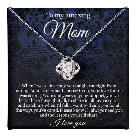 Gift Necklace for Mom, To My Amazing Mom Love Knot Necklace Card And Box, Mother’s Day Necklace Gift For Mom From Daughter, Son, Thank You Mom Gift Necklae Custom Jewelry Necklace For Mom I Love You Love Knot Necklace 6323