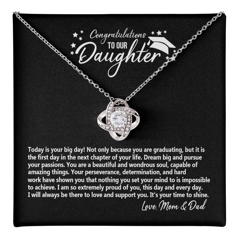 To Our Daughter Necklace from Mom and Dad, Graduation Gift Necklace for Daughter On PhD Graduation Gift Graduating Grad Gift Class Of 2024 Graduation Congratulations Necklace Gift For Her Love Knot Necklace 6323