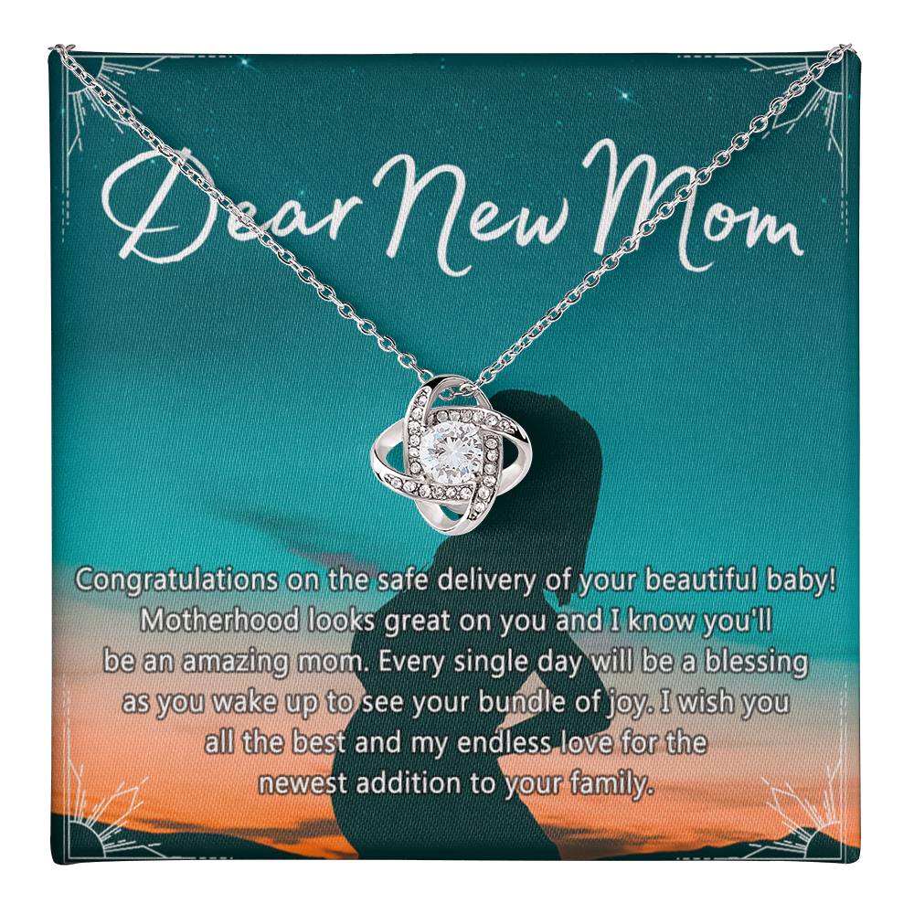 Dear New Mom Necklace, Dear New Mom Love Knot Necklace Gift From Daughter Congratulations Necklace Gift For Mom Your Beautiful Baby Necklace Gift For Mom Jewelry Gift For Mom, New Mom Gift Necklace Love Knot Necklace 6323
