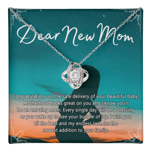 Dear New Mom Necklace, Dear New Mom Love Knot Necklace Gift From Daughter Congratulations Necklace Gift For Mom Your Beautiful Baby Necklace Gift For Mom Jewelry Gift For Mom, New Mom Gift Necklace Love Knot Necklace 6323