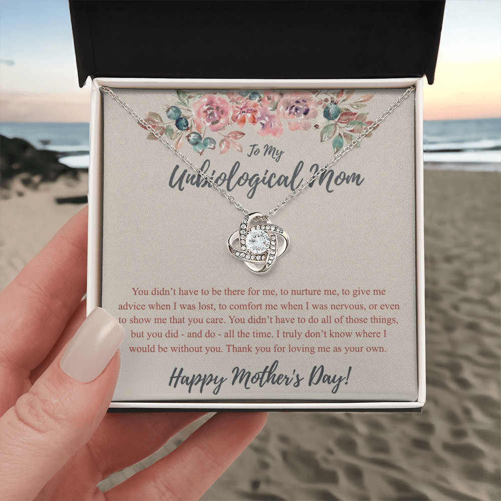 To My Unbiological Mom Necklace From Daughter, Bonus Mom Gift Love Knot Pendant For Her, Mother And Daughter Gift Necklace For Mom On Mothers Day, Anniversary, Birthday Gift To Unbiological Mother