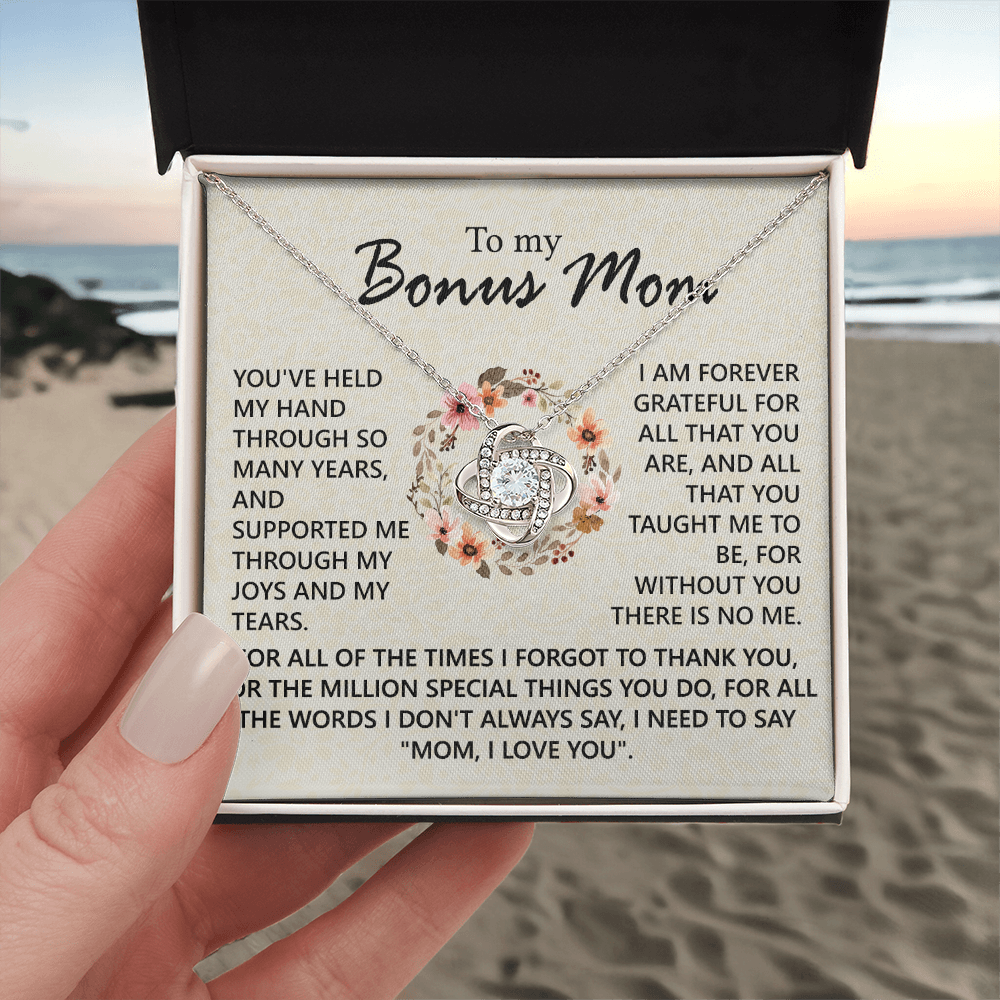 To My Bonus Mom Necklace From Bonus Son, Jewelry For Mom, Mother And Son Gift Necklace, Bonus Mom Love Knot Necklace Gift On Mother's Day, Anniversary, Birthday Gift, I Love You Necklace For Her
