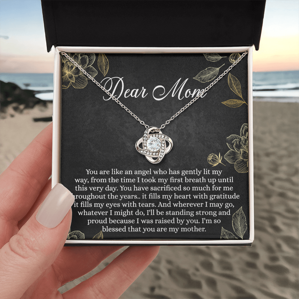 To My Mom Necklace From Daughter, Mom Gift Necklace, Mother And Daughter Gift Love Knot Necklace, Dear Mom Card And Necklace Gift On Mothers Day, Anniversary, Birthday Gifts, Jewelry For Mom