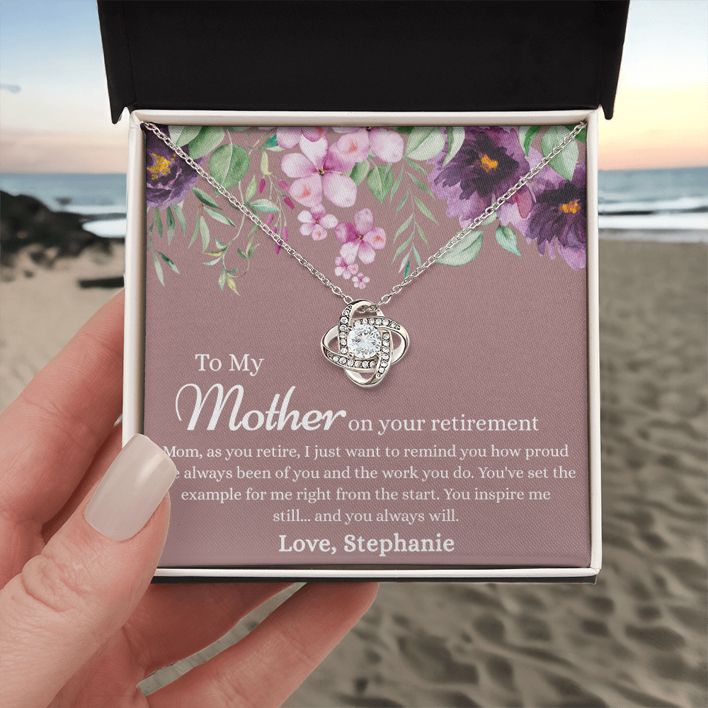 To My Mother Love Knot Necklace, Mom Retirement Gift Necklace, Happy Retirement Gift, Best Retirement Gift For Mom, Gift Necklace For Retiring Mother, Necklace Gift for Mom Mother On Your Retirement