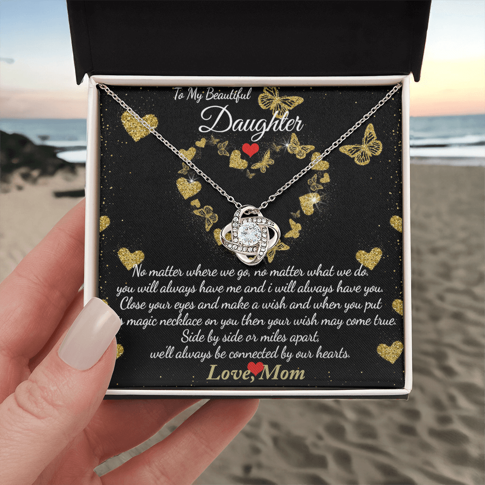 To My Beautiful Daughter Necklace Gift From Mom, Mother And Daughter Gifts Necklace With Message Card And Box, Jewelry Gift For Girls, Daughter On Birthday, Graduation Gift Box and Message Card