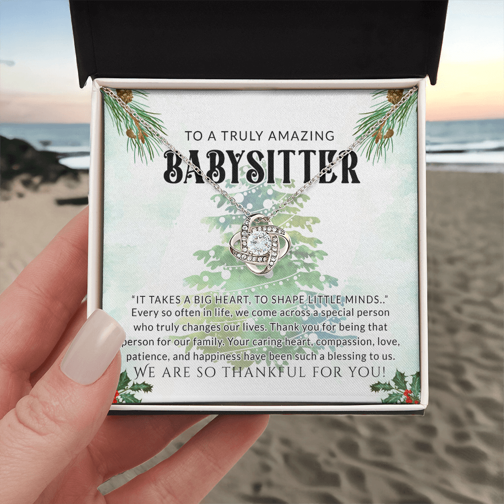 Babysitter Gift Necklace, To A Truly Amazing Babysitter Love Knot Necklace From Family, Thankful For You Gift Necklace, Christmas Babysitter Gift, Appreciation Gift for Babysitter Love Knot Pendant