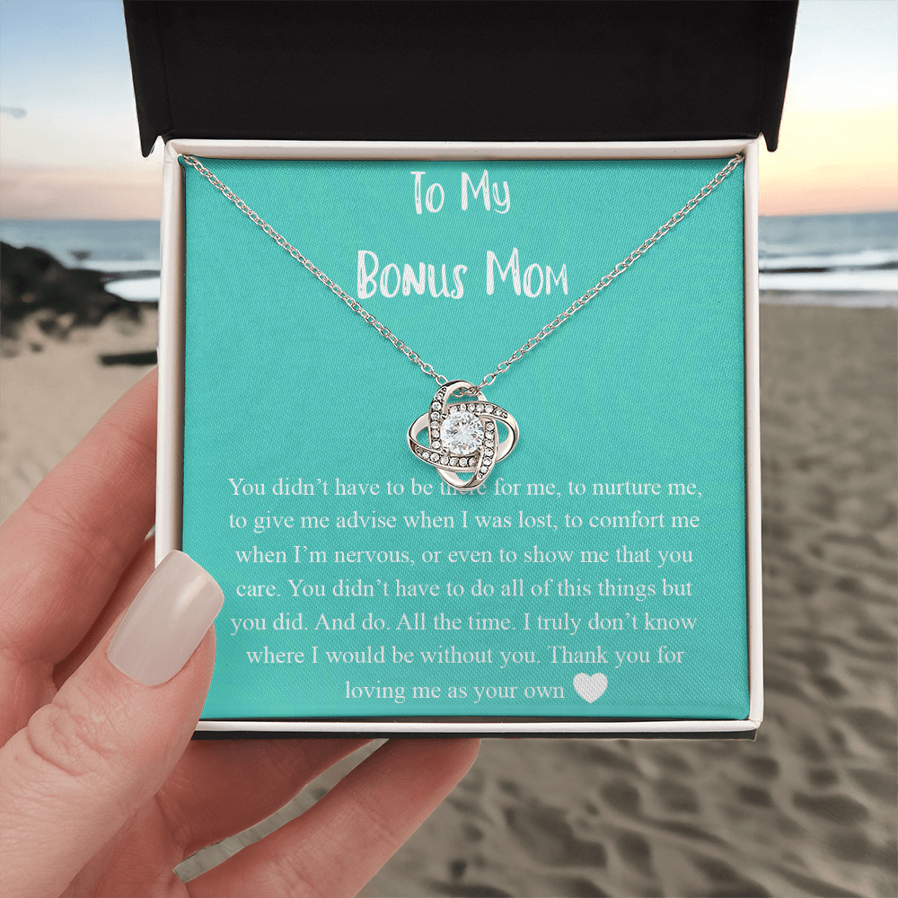 To My Bonus Mom Necklace From Bonus Daughter, Bonus Mom Gift Necklace, Jewelry For Her, Thank You For Loving Mom Necklace Gift On Mothers Day, Anniversary, Birthday Gift Love Knot Pendant For Her