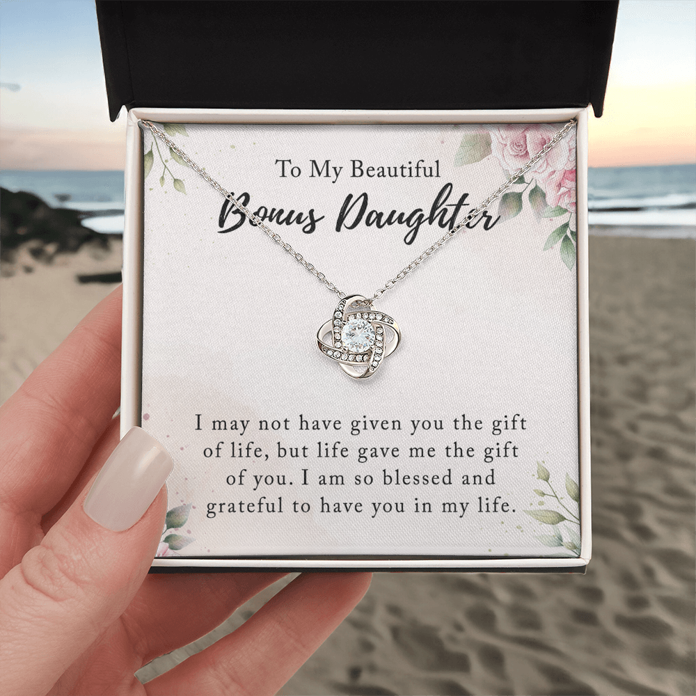 Personalized Gift Necklace - To My Beautiful Bonus Daughter Love Knot Necklace From Mom And Dad, Step daughter Necklace, Adopted daughter in law gift Jewelry Gift For Girls, Little Girls