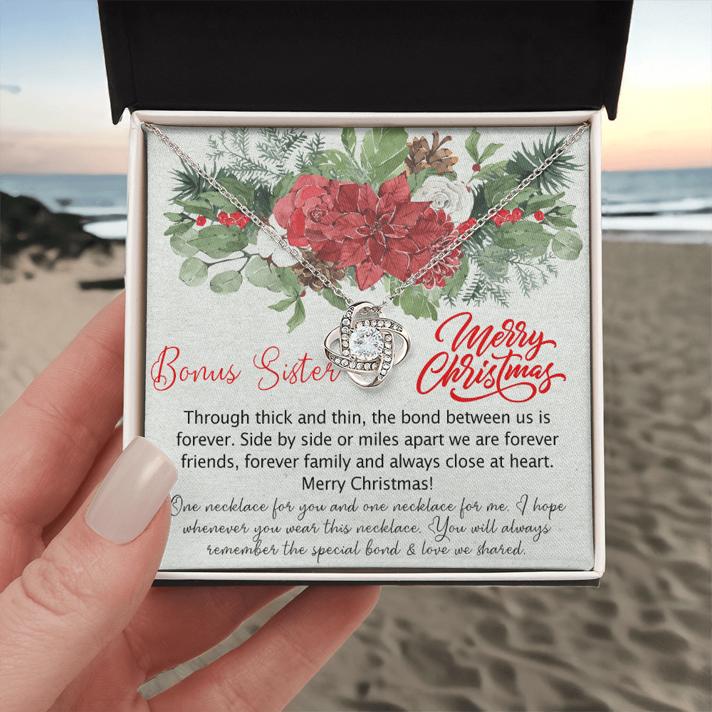 To My Bonus Sister Love Knot Necklace From Brother, Best Friend Necklace Gift for Sisters Christmas Necklace for Stepsister Half-sister Pendant Bonus Sister Necklace Jewelry Gift for Her Girls