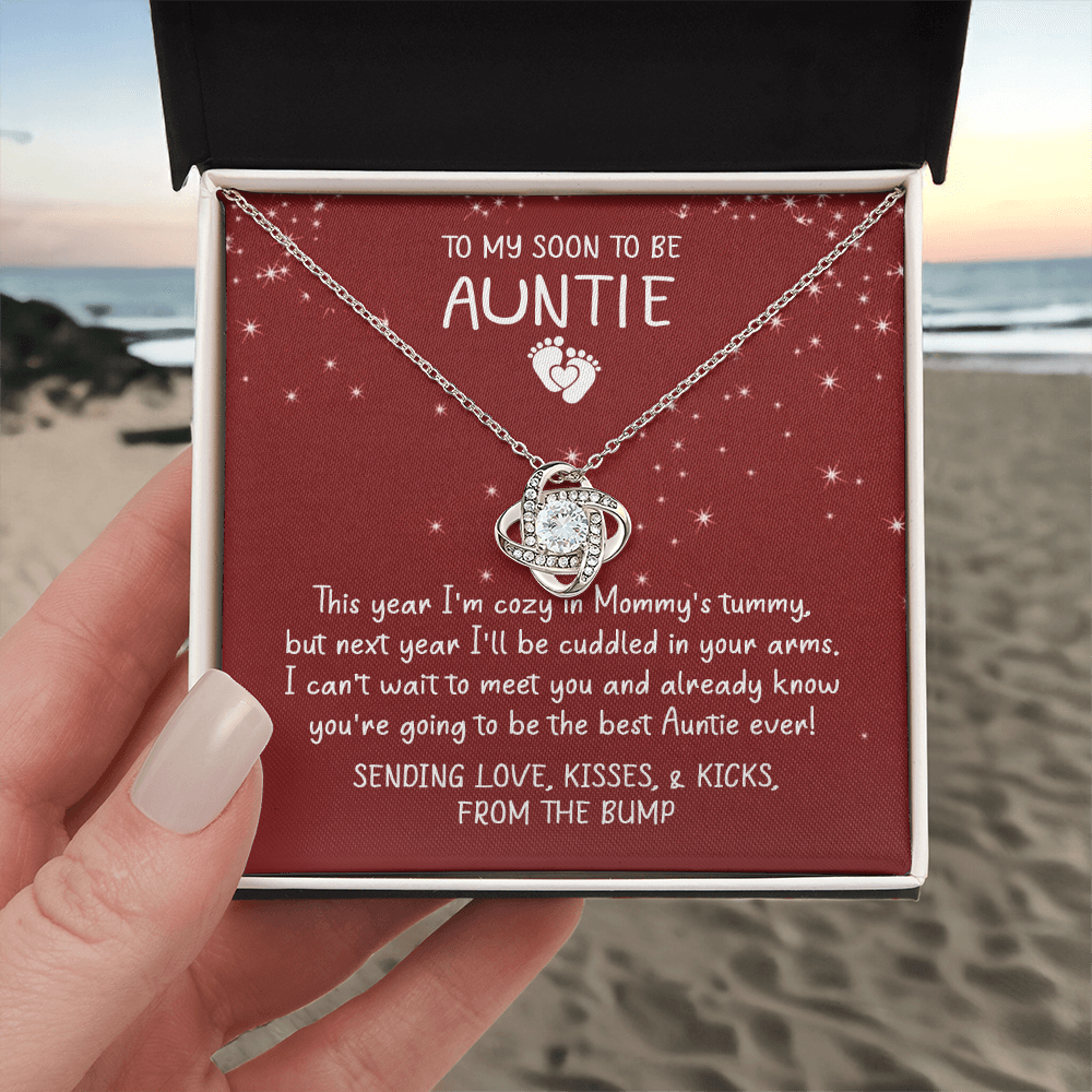 Auntie Pregnancy Announcement Gift Necklace, Christmas Necklace From Bump To Aunt-to-be, To My Soon To Be Auntie Love Knot Necklace, Gift from The Bump, Soon To Be Aunt Gift, Jewelry For Women