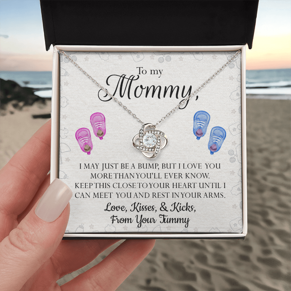 Mom Gift Necklace, To My Mommy Love Knot Necklace From Tummy, Necklace Gift For Mom, Mother's Day Necklace Gift, Birthday Necklace For Mom Anniversary Jewlry Gift For Women Kisses And Kicks Necklace