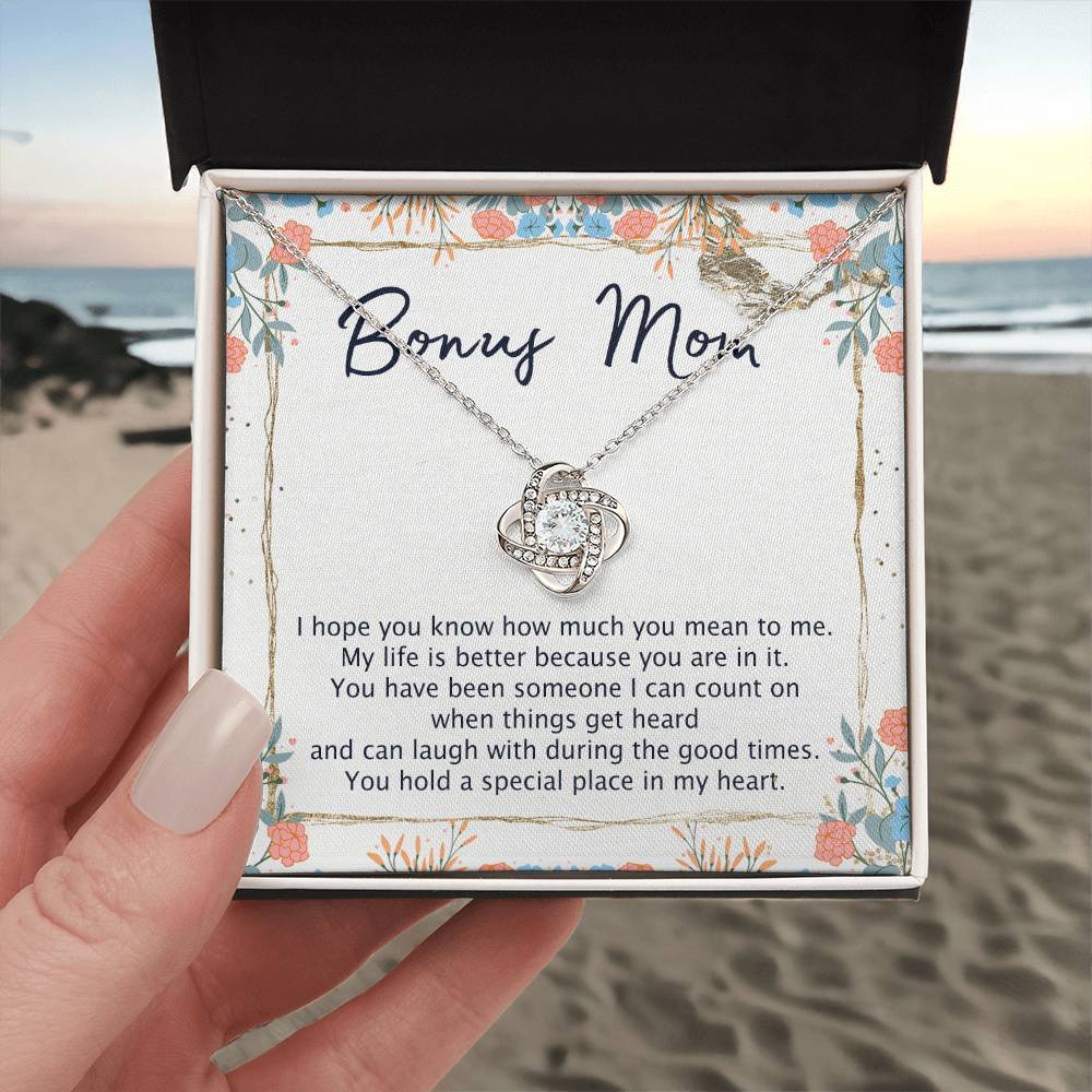 To My Bonus Mom Necklace From Bonus Daughter, Bonus Mom Gift Necklace, Love Knot Necklace Gift For Bonus Mother, Bonus Mammy On Mothers Day, Jewelry For Women, Daughter And Mother Necklace For Her