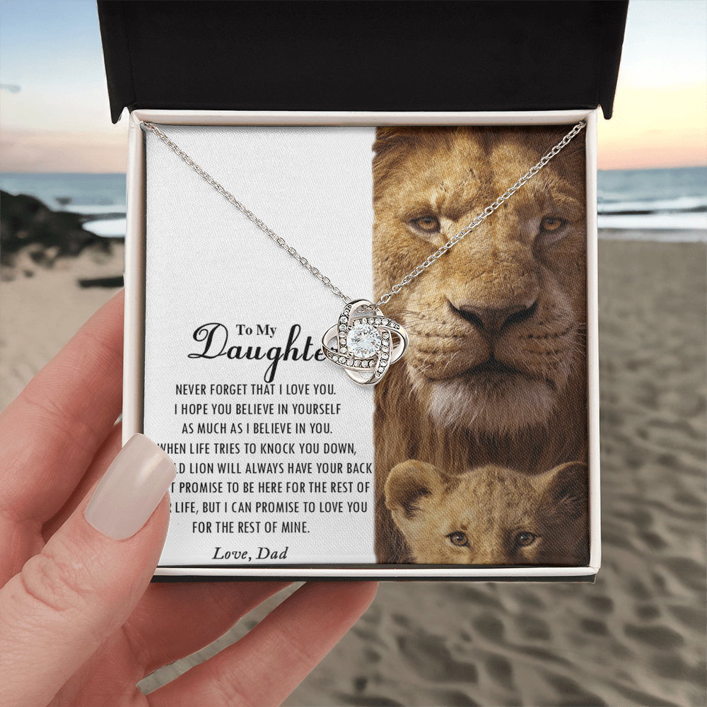 Love Knot Gifts to My Daughter This Old Lion Will Always Have Your Back Necklace For To My Daughter Necklace From Dad - Father And Daughter Gifts Jewelry Gift For Girls, Little Girl Necklace