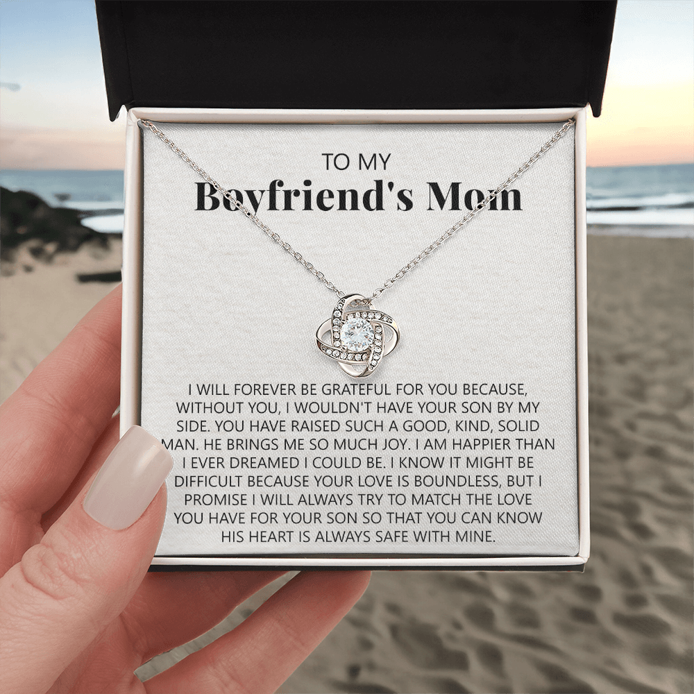 To My Boyfriend's Mom Necklace From Girlfriend, Jewelry Gifts For Boyfriend's Mom On Mothers Day Birthday Anniversary, Presents for Mom Necklace for Women, Boyfriend's Mom Gift Love Knot Necklace