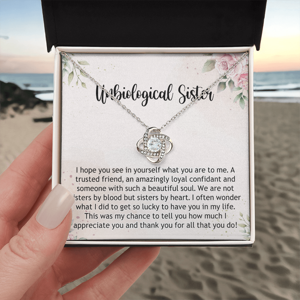 Gifts Necklace For Unbiological Sister, Unbiological Sister Love Knot Necklace Gift For Sister, Unbiological Sister Gift Necklace On Birthday Gift Anniversary To Unbiological Sister Best Friend Gift