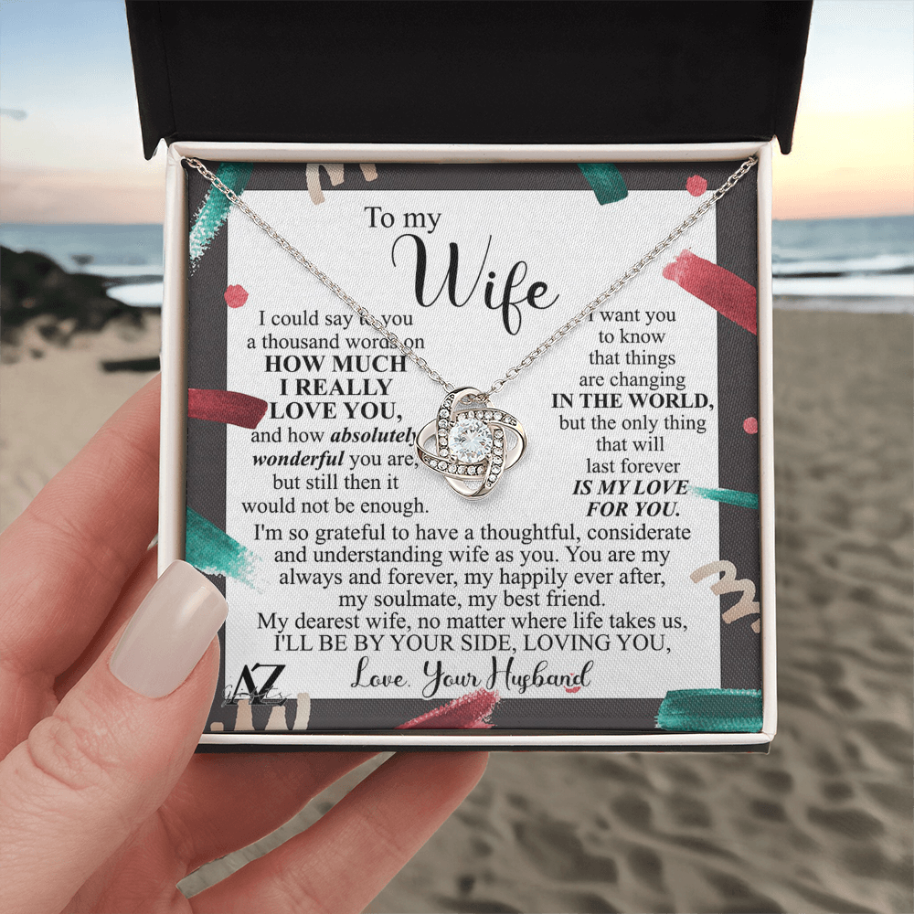 Christmas Gift Necklace for Wife Present, Husband Wife Gift Necklace, To My Wife Necklace Gift from Husband, Love Knot Necklace Gift On Xmas Gift, Valentine's Day Long Distance Necklace for Wife