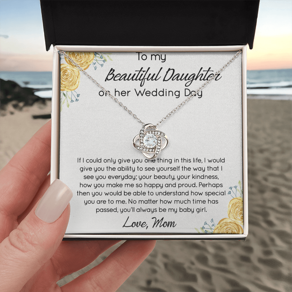 Personalized Gift Necklace For Daughter On Her Wedding Day, Jewelry For Daughter With Message Card And Box, To My Beautiful Daughter On Her Wedding Day Necklace From Mom, Mother To Daughter Gift