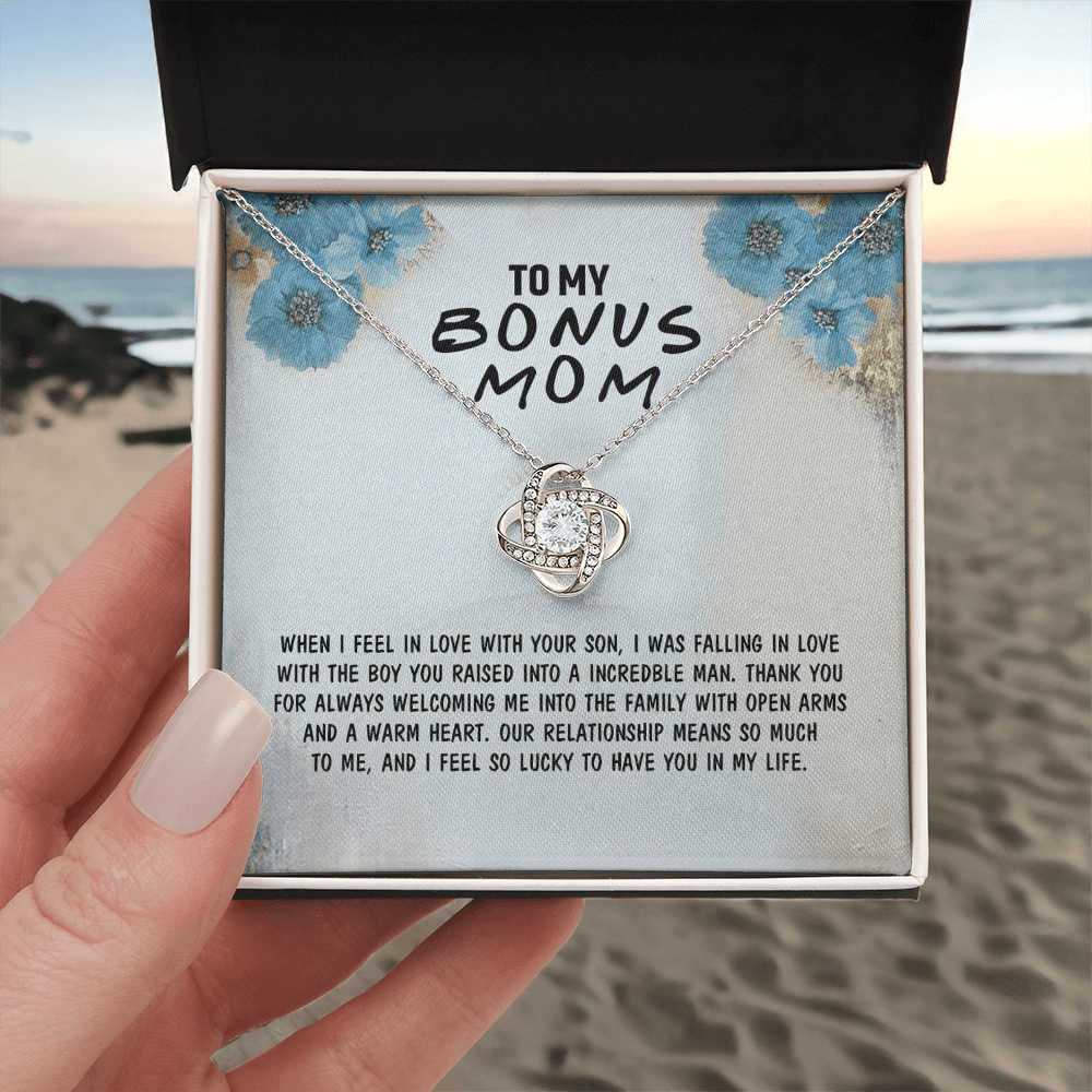 To My Bonus Mom Necklace From Bonus Son, Bonus Mom Gift Necklace, Mother And Son Necklace Gift For Her, Bonus Mother Necklace On Mothers Day, Birthday Gift Anniversary, Bonus Mom Love Knot Necklace