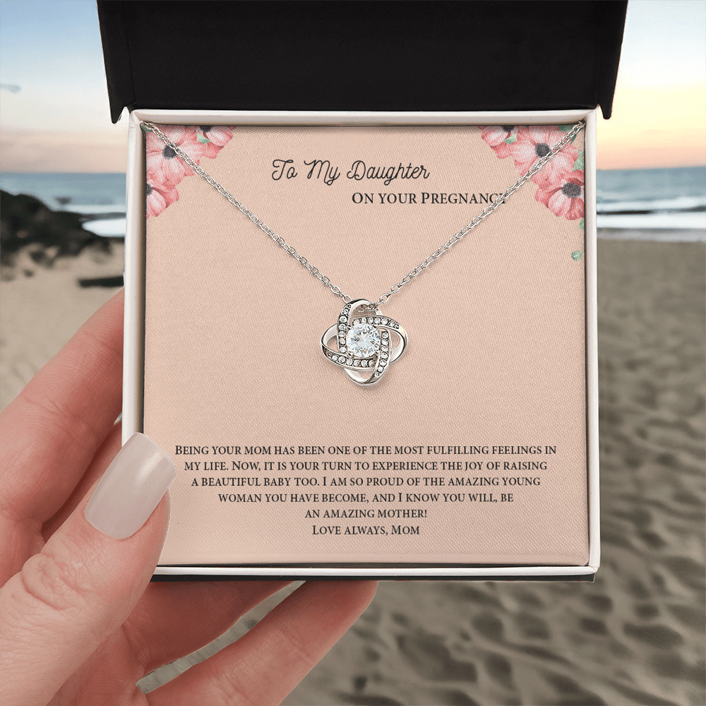 To My Daughter On Your Pregnancy Love Knot Necklace From Mom, Pregnancy Daughter Gift Necklace, Mother To Daughter Pendant Gift From Mom, Little Girl Necklace Love Knot Jewelry Gift For Girls