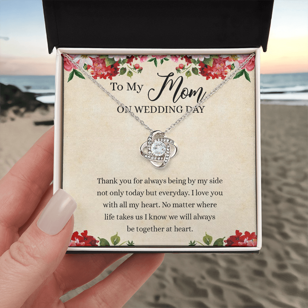 To My Mom Love Knot Necklace Gift for Mom on Wedding Day, Gift Necklace for Mother of The Groom, Gift for Bridesmaid Proposal Gift Necklace, To My Mom Gift Necklace On Wedding Day from Daughter