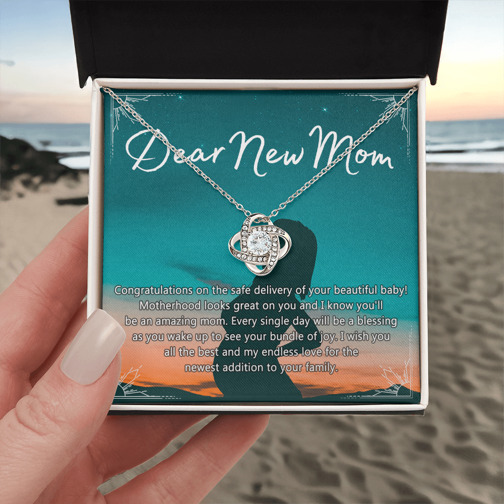 Dear New Mom Necklace, Dear New Mom Love Knot Necklace Gift From Daughter Congratulations Necklace Gift For Mom Your Beautiful Baby Necklace Gift For Mom Jewelry Gift For Mom, New Mom Gift Necklace