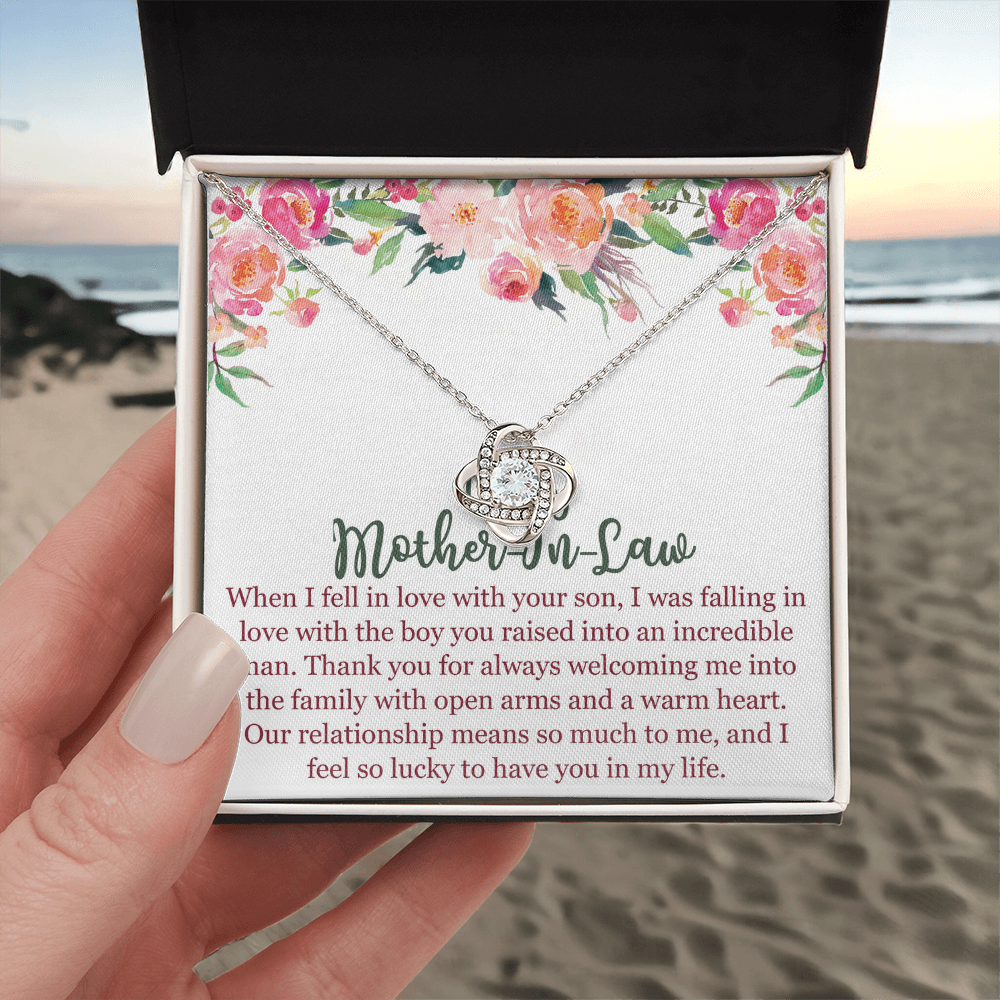 To My Mom In Law Necklace Pendant Gift From Son, Happy Mother's Day Love Knot Pendant For Mom On Birthday, Anniversary Necklace Gift Love With Your Son, Mother In Law Gift Necklace To Son In Law
