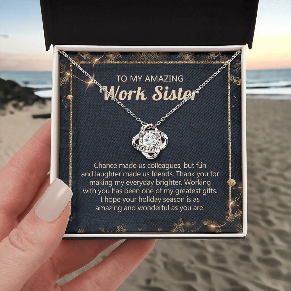 To My Amazing Work Sister Love Knot Necklace From Brother, Best Friend Gift Necklace for Colleague Christmas Pendant for Work Sister Co-Worker Christmas Colleague Sister Jewelry Gift for Girls Women
