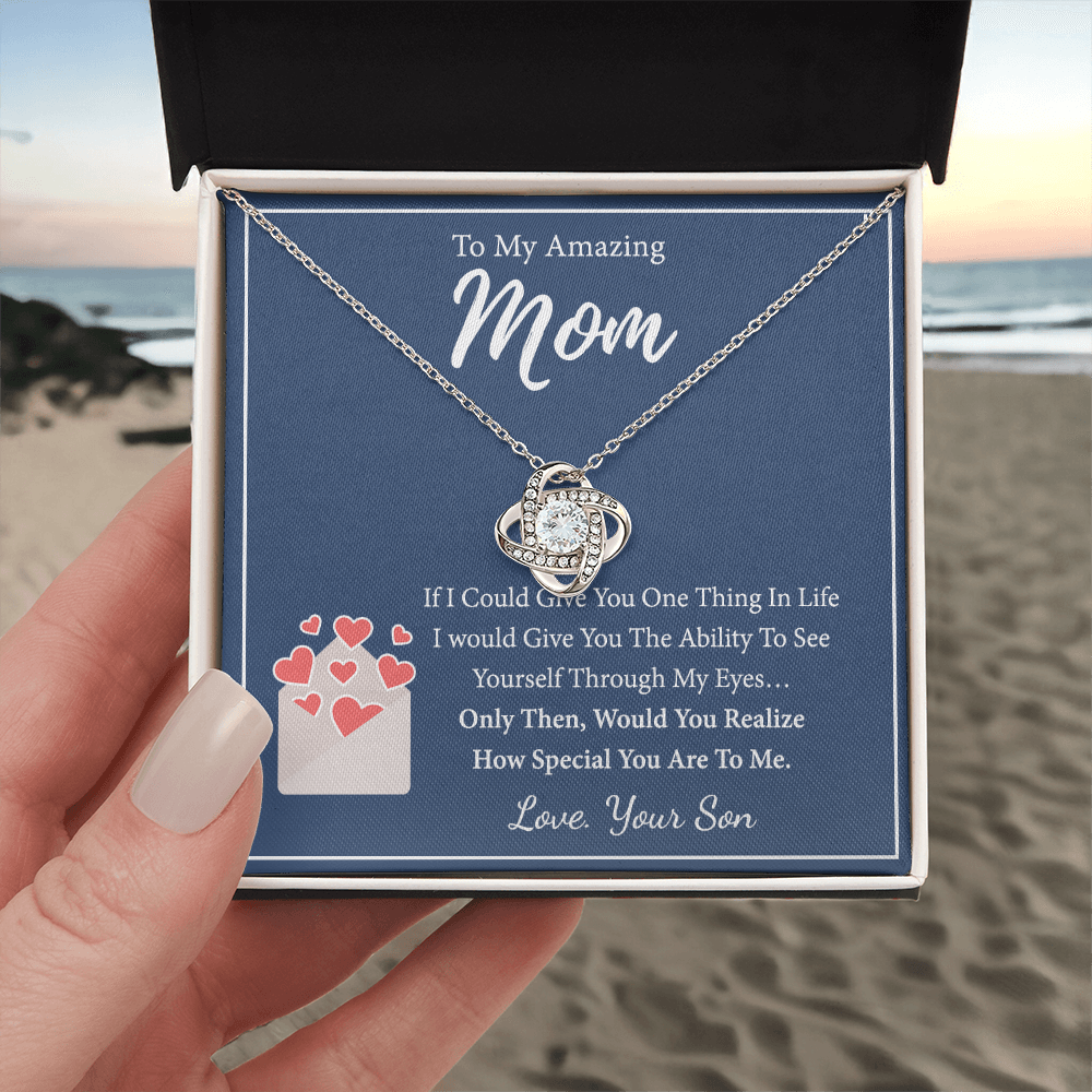 To My Amazing Mom Necklace From Son, Necklace Gift On Birthday Gift Anniversary Mother's Day Necklace For Mom Love Knot Necklace From Son, Jewelry Gift For Women, Mother, Mom And Son Necklace