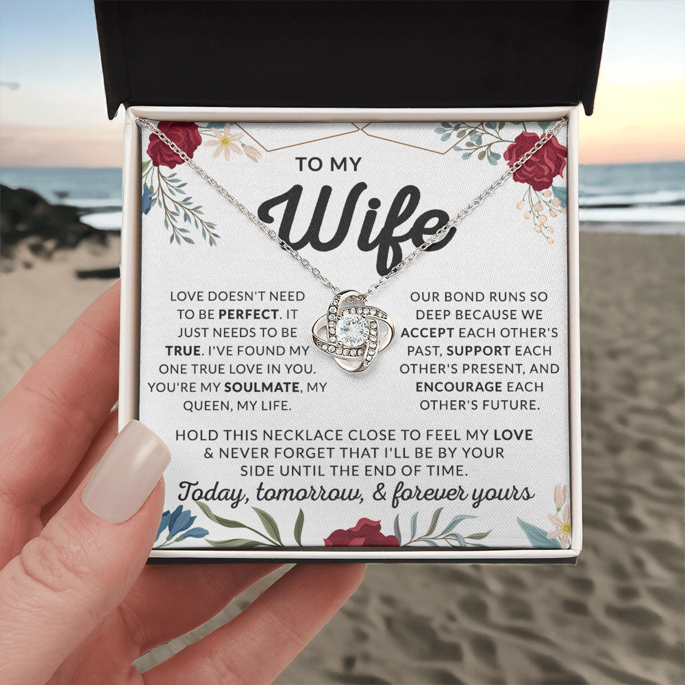 Wife Necklace Gift From Husband, To My Wife Love Knot Pendant Valentines Day Anniversary Jewelry with Message Card and Gift Box Gift for Wife Necklace Gift Set for Wife, Jewelry Gift For Women