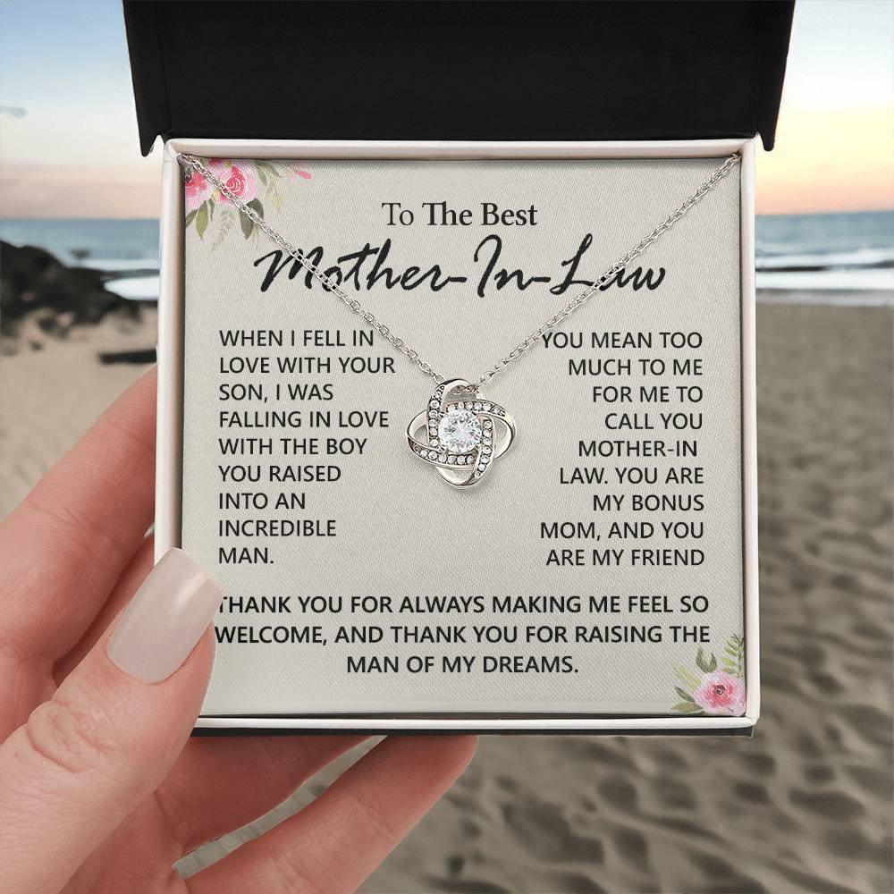 To My Mother in Law Love Knot Necklace From Daughter, Pendant Gift for Mother's Day Birthday Gift Boyfriend's Mom, Mother In Law On You Wedding Necklace Gift For Mother In Law, Gift For Bonus Mom