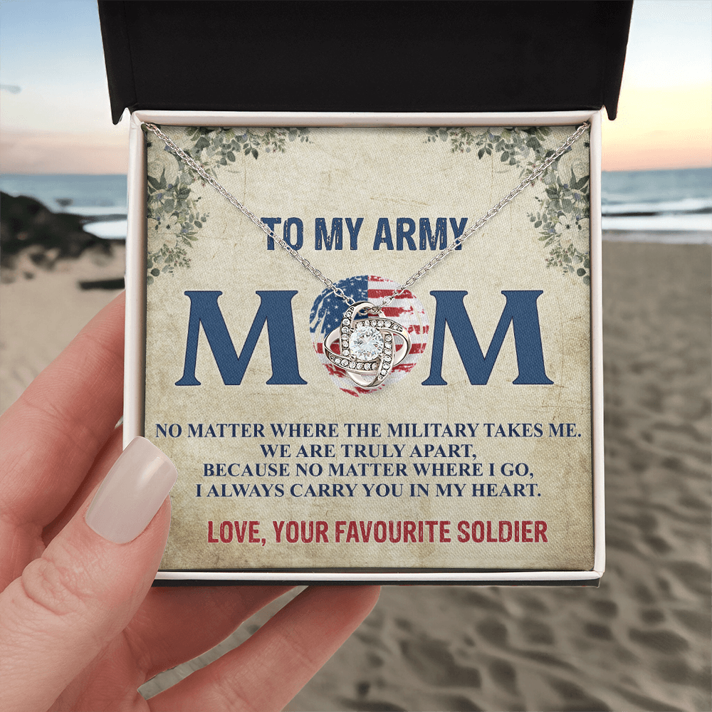 Army Mom Necklace, To My Army Mom Necklace From Daughter, Favourite Soldier Necklace Gift For Mom, Army Mom Love Knot Necklace Gift, Military Mom Gift Necklace, Soldier Mom Necklace Gift For Women