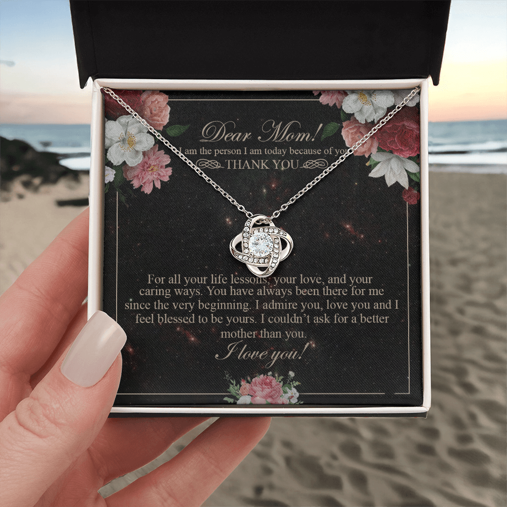 Meaningful Gift To Mom, Thank You Card For Mom, To My Mom Necklace From Daughter, I Love You Necklace For Mom, To Mom Love Knot Necklace, Jewelry For Mom On Birthday Gifts Mothers Day, Anniversary