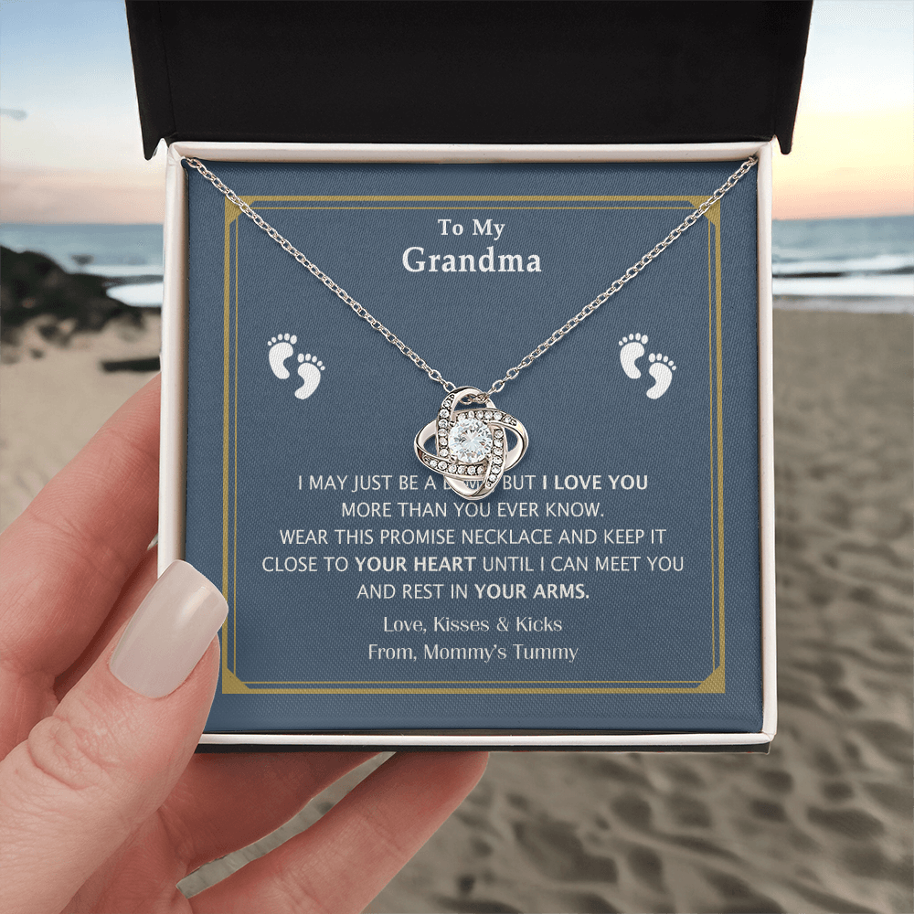 Grandma Gift Necklace From Mommy's Tummy - To My Grandma Love Knot Necklace From Granddaughter, Grandmother Grandma Necklace from Grandchildren Granddaughter - Jewelry Gift for Women, Grandma Gift