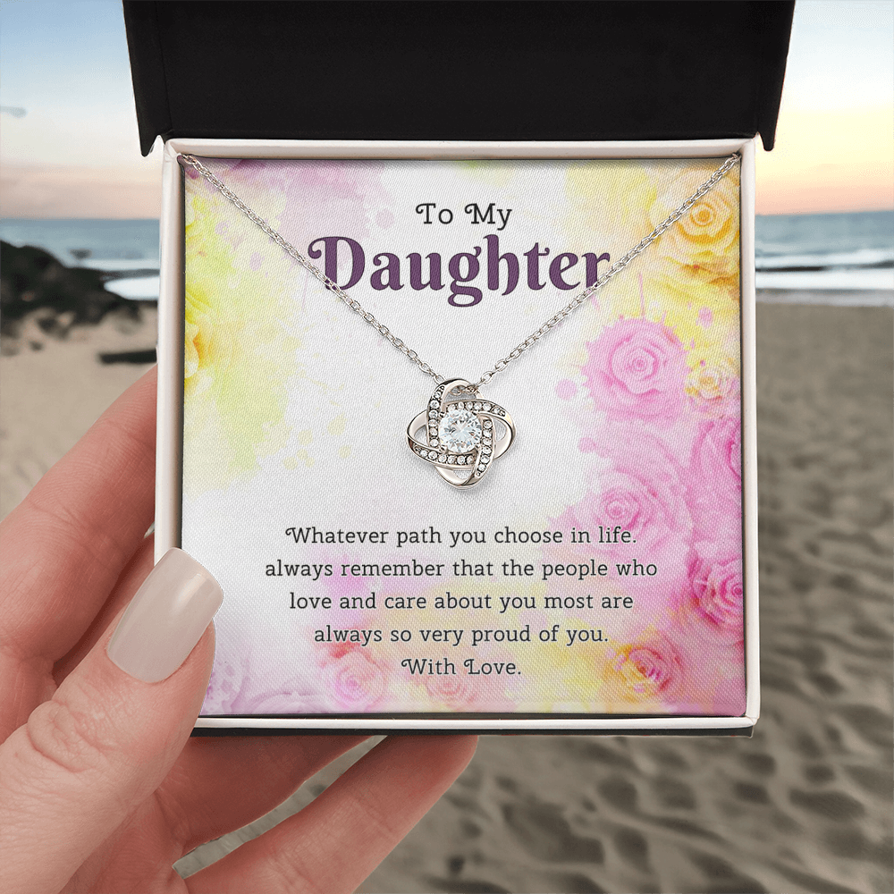 To My Daughter Love Knot Necklace From Paren, Flower Daughter Gift Necklace, Mother And Daughter Love Knot Necklace, Daughter Gift Necklace From Father, Mother To Daughter Jewelry Gift For Girls