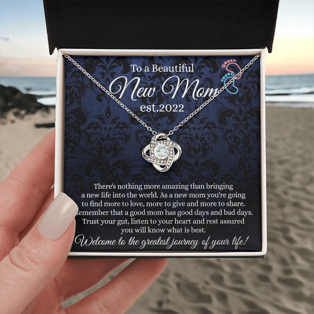 New Mom Gift Necklace, To A Beautiful New Mom Love Knot Necklace Gift From Daughter, est 2022 Necklace Gift For Mom, Beautiful Mom Gift Necklace, Jewelry Gift For Women, New Mom Love Knot Pendant