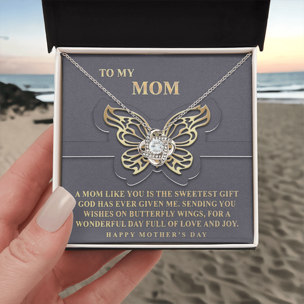 Butterfly Mom Gift Necklace, To My Mom Love Knot Necklace From Dayghter, Happy Mother's Day Necklace Gift For Mom, Mother And Daughter Gift Necklace To Mom On Mother's Day, Jewelry Gift For Women