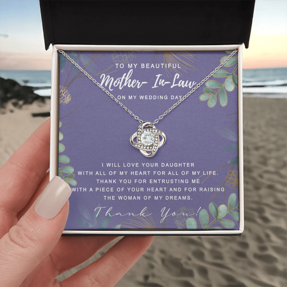 Wedding Day Necklace Gift For Mother In Law, To My Beautiful Mother In Law Love Knot Necklace From Daughter In Law, Thank You Necklace Gift For Mother From Daughter, Mother In Law On My Wedding Day