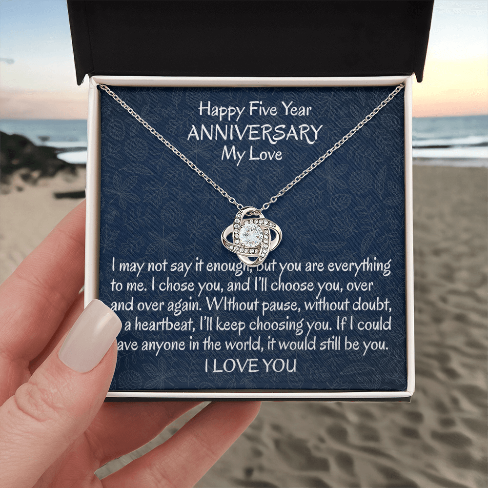 5 Year Gift Anniversary Necklace, To My Wife Necklace From Husband, Wife Love Knot Necklace From Men, Jewelry Gift For Women, Happy Five Year Gift Necklace, Soulmate Gift Love Knot Pendant My Love