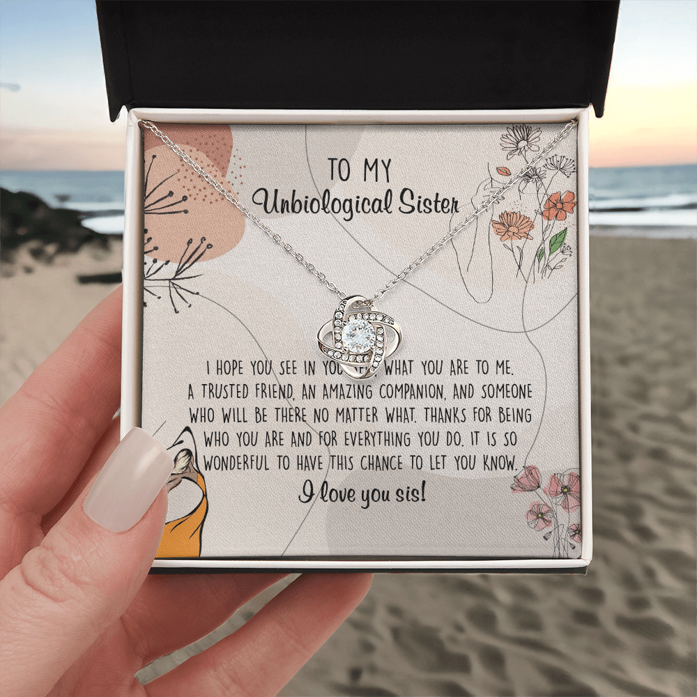 To My Unbiological Sister Love Knot Necklace From Sister, I Love You Sister Gift Necklaces, Sister-in-Law Gift Pendant, Love Knot Jewelry Gift For Sister From Brother And Unbiological Sister Necklace