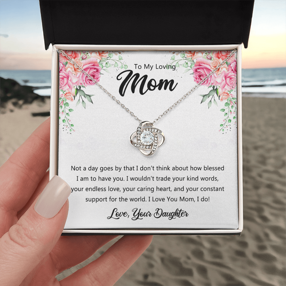 To My Loving Mom Necklace From Daughter, Happy Mother's Day Necklace, To My Mom Love Knot Necklace, Mother And Daughter Necklace Gift For Mom On Mother's Day, Birthday Gift Anniversary Jewelry Gift
