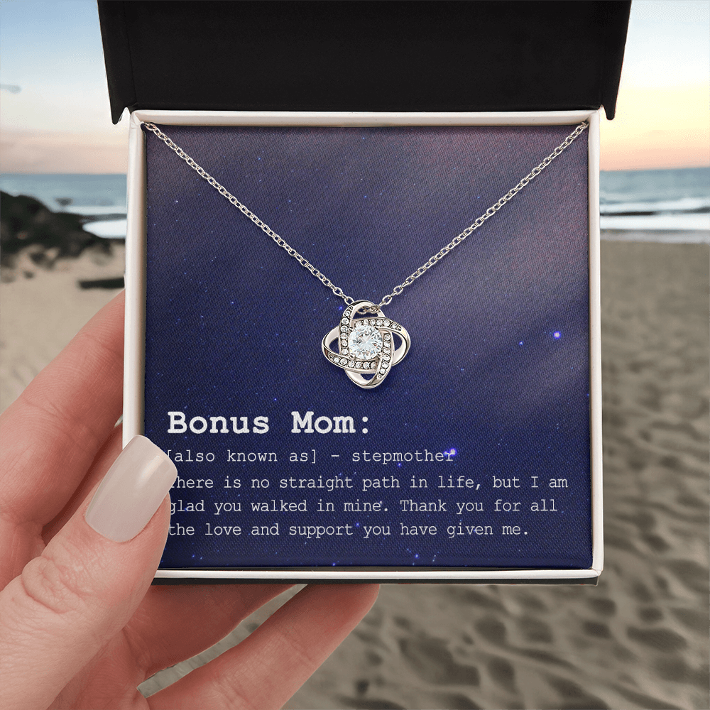 To My Bonus Mom Necklace From Bonus Daughter, Bonus Mom Gift Necklace, Jewelry For Mom, Stepmother Gift Necklace, Love Knot Pendant For Women, Thank You For Mom Card Gift Bonus Mom On Mothers Day