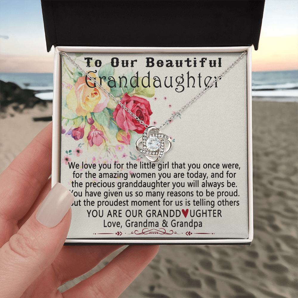 To Our Beautiful Granddaughter Necklace From Grandma And Grandpa To Granddaughter Love Knot Necklace, Gift Necklace To Granddaughtr, You Are Our Grandaughter Necklace Gift For Girls, Little Girl