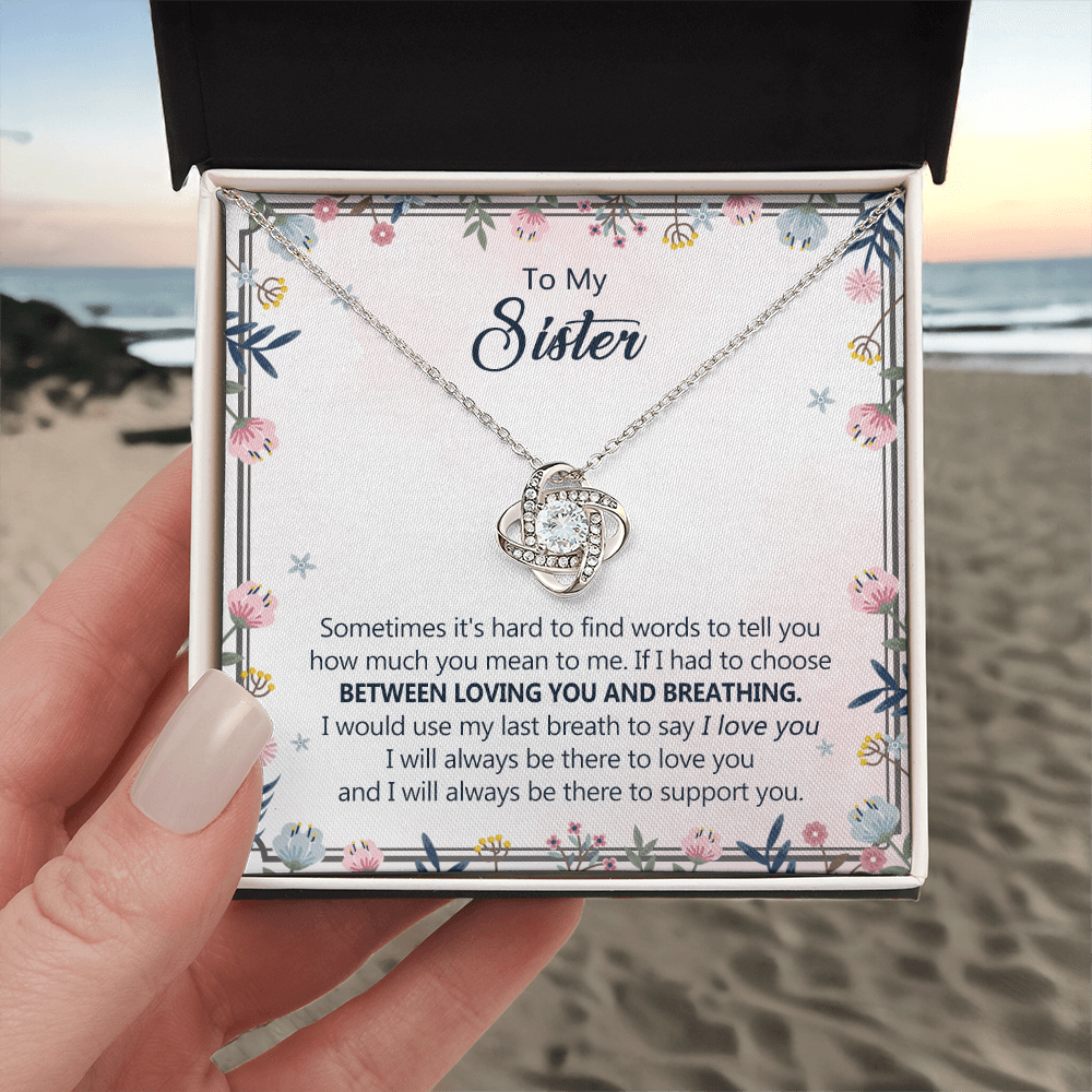 To My Sister Love Knot Necklace From Brother, Pendant Inspirational Gift Necklace For Sister, Jewelry Gift For Girls, Women Teen Sisters Gifts Necklace, Loving You And Breathing Necklace For Sister