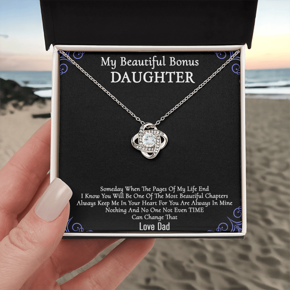 To My Beautiful Bonus Daughter Gift Necklace From Parent to Daughter Gift Necklace Pendant, Bonus Daughter Love Knot With Message Card & Gift Box On Birthday Christmas Anniversary Graduation Gift