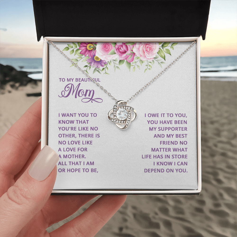 Happy Mother's Day Necklace, To My Beautiful Mom Necklace From Daughter, Mother And Daughter Gift Necklace On Mothers Day, Anniversary, Birthday Jewelry For Women Love Knot Pendant Gift For Mom