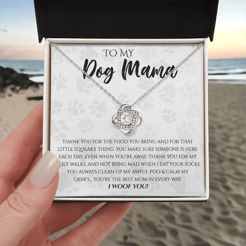 Dog Mama Necklace, To My Dog Mama Love Knot Necklace From Daughter, Son To Dog Mom Gift Necklace, Dog Mom Jewelry Gift For Women Dog Lover Necklace Mothers Card For Dog Mom Puppy Mom Gift Pendant