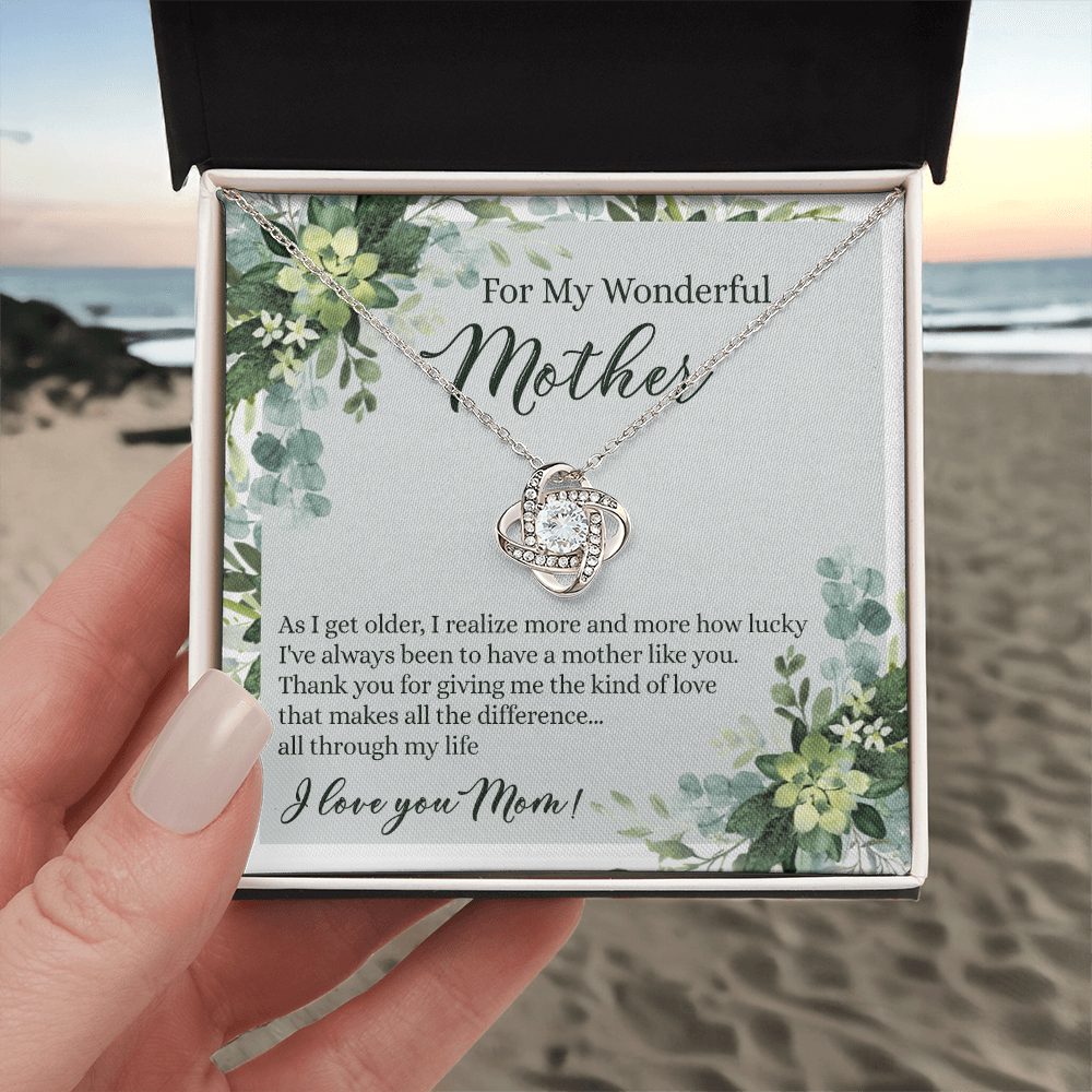 To My Wonderful Mother Love Knot Necklace With Message Card And Gift Box for Mom, Birthday Gift Necklace From Daughter, Mothers Day Necklace Gift for Mom, Thank You Gift Necklace Gift For Women