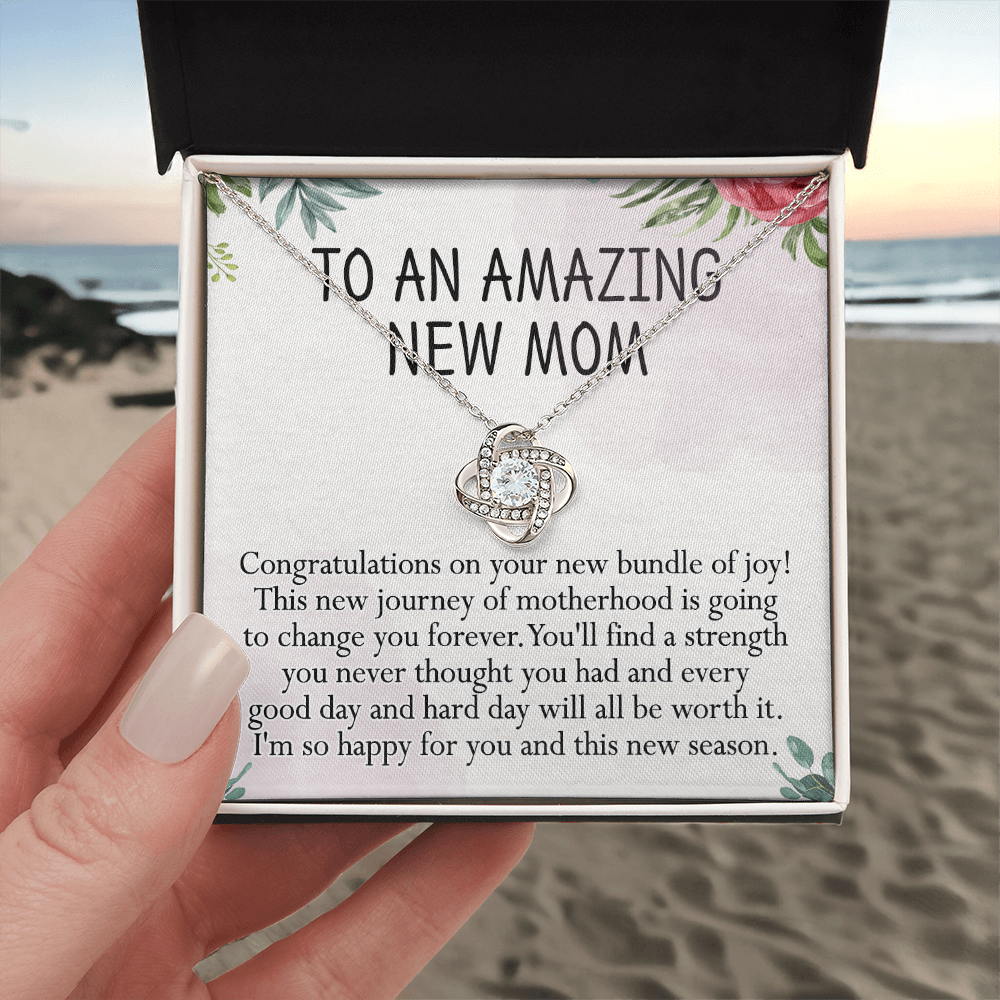 To An Amazing New Mom Necklace, Amazong New Mom Love Knot Necklace Gift for New Mommy, New Mom Gift Necklace 1st New Mother Pregnancy Gift Necklace for Mother's Day Necklace Jewelry Gift for Women